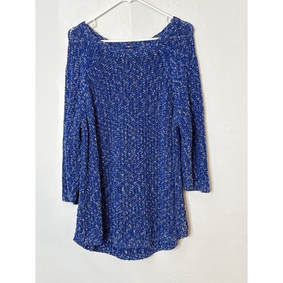 Talbots Plus Open Knit Sweater Tunic Stretch Crew Neck Speckled Blue Boat Neck 3 - Picture 2 of 7